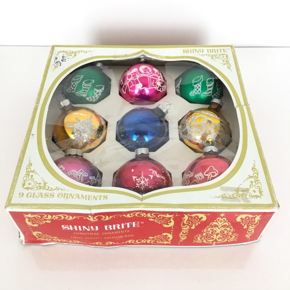 Vintage Shiny Brite Glass Christmas Bulbs Ornaments 4 Mid Century Original Box - Picture 16 of 16